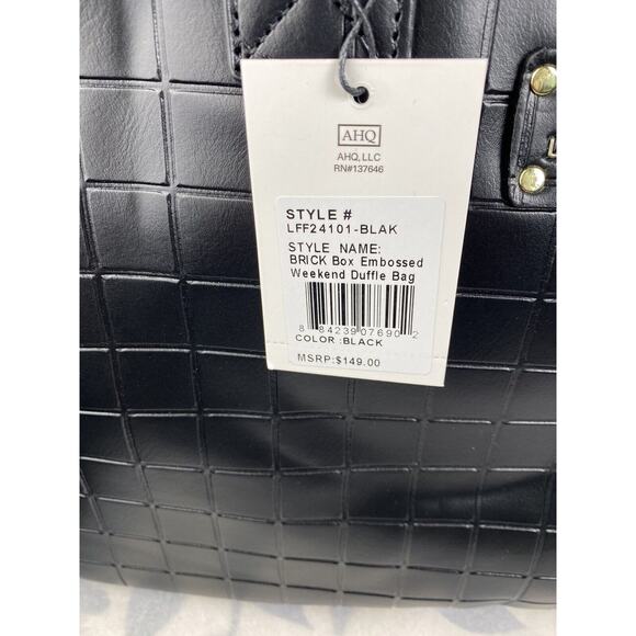 London Fog Brick Box Embossed Weekend Duffle Bag Tote Black Large 20”NWT - Picture 9 of 9